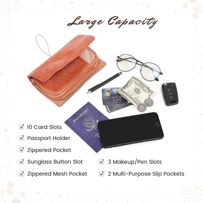 Genuine Leather Nomad Organizer Travel Wallet | Women's Wallet Clutch Passport Holder