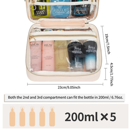 CUBETASTIC Clear Makeup Bags, Travel Make Up Organizer Storage Case, Hanging Toiletry Bag with Zipper Compartment, Small Travel Bag for Toiletries Portable Cosmetic Skincare Pouch with Handle
