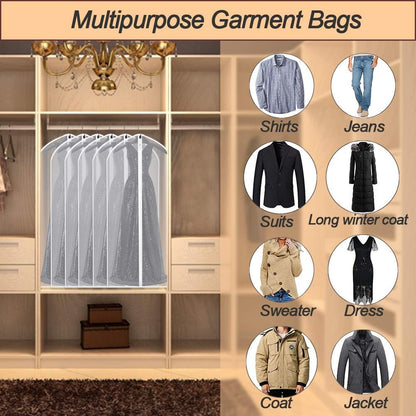 Garment Bag Covers 24''X54'' Lightweight White PEVA Breathable Bags (Pack of 6) with Study Full Zipper for Closet Clothes Storag (24''X55'', White)