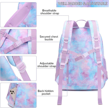 Lohol Galaxy Backpack for Kids Teen Girls, Water Resistant Daypack with Anti Theft Pocket for Travel School (Galaxy B)