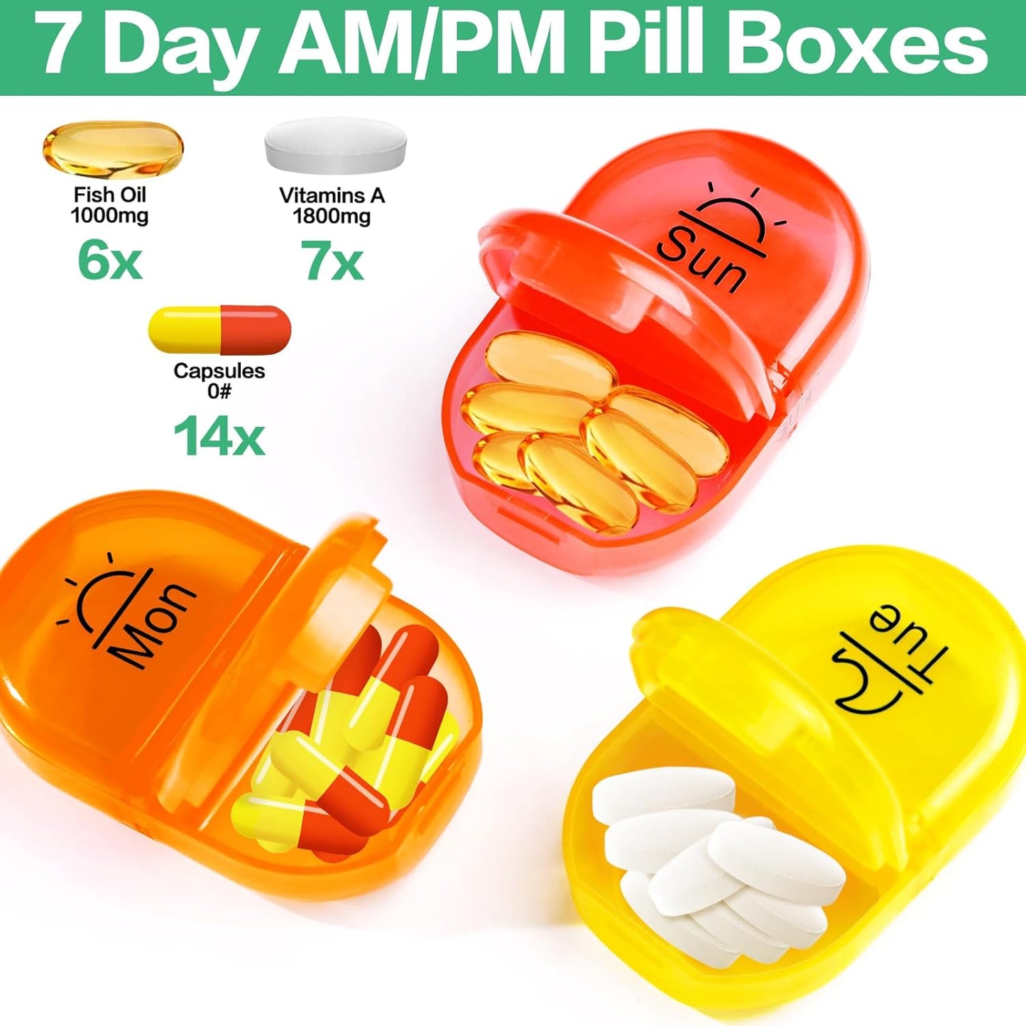 Serfeymi Weekly Travel Pill Organizer 2 Times A Day AM PM Upgraded Rainbow Pill Box 7 Day with Portable Zipper PU Leather Pill Case, Medicine Organizer for Pills, Vitamins, Fish Oils - Purple-01