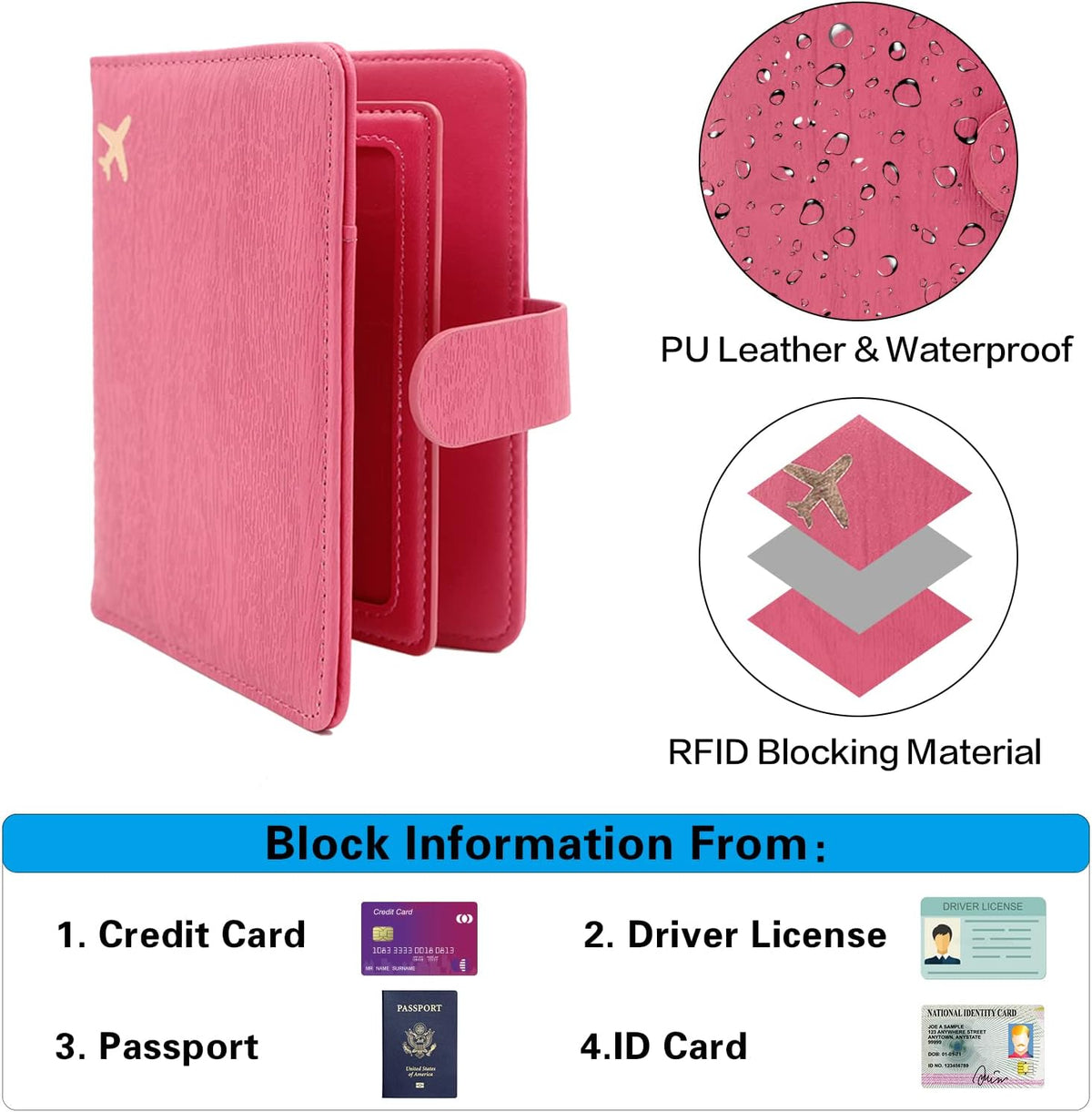 Melsbrinna Rfid Passport Holder for Travel women/Men, Cute Passport Wallet Rfid Blocking Card Slots, Rfid Passport Cover/CaseTravel Wallet, Passport Book Holder (1, Pink1)