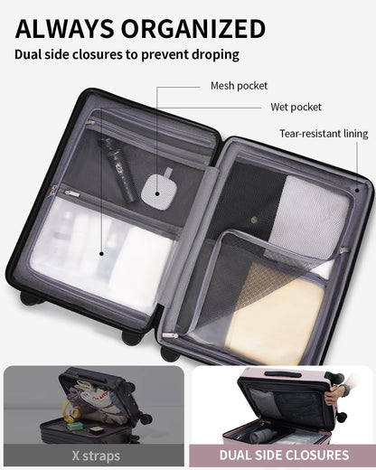 ECOHUB Hardside Expandable Carry On Luggage, Recycled PC 24" Rolling Luggage 26x16x11 Airline Approved with Spinner Wheels & TSA Lock, Lightweight Hardshell Travel Suitcase, 24inch Carry-on Pink