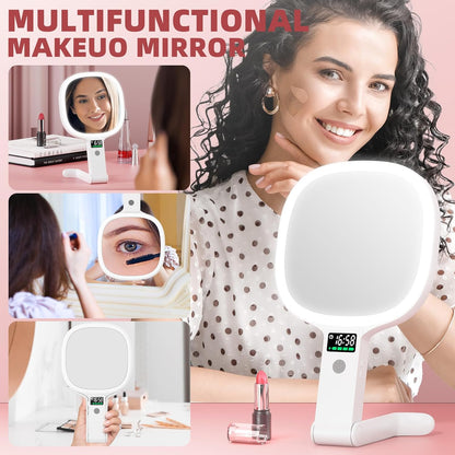 Alovely Travel Makeup Mirror with Light, Double Sided 10X Magnifying Mirror with Light, Rechargeable Portable Lighted Beauty Mirror, 3 Color Lighting Dimmable Touch Screen,Tabletop Handhold Hanging