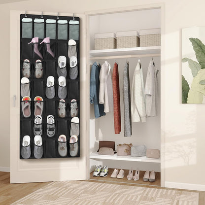 FENTEC 35 Large Pockets Over The Door Shoe Organizer, Mesh Hanging Shoe Organizer Shoe Rack for Closet Mesh Closet Shoe Holder, Over Door Organizer, Shoe Organizer for Wall, Black, 1 Pack