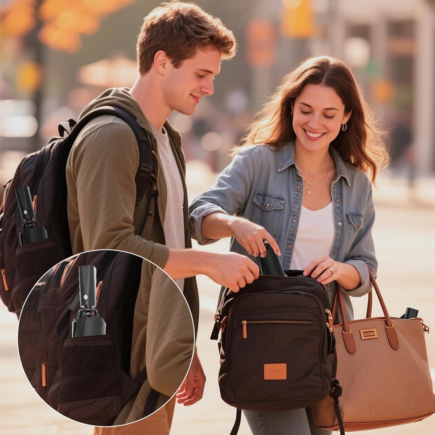 Travel Umbrella Superior, Beautiful & Compact, Large Strong but Light Portable and Automatic Folding Rain Umbrella, Premium Grip, Fits Car & Backpack