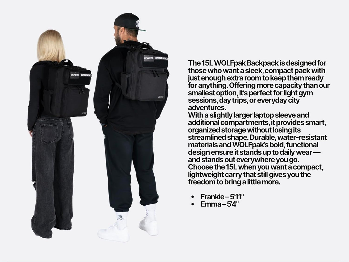 WOLFpak 15L Backpack - Alpha Black - Slim Everyday Carry Backpack for Men & Women, Water-Resistant Minimalist Daypack for Laptop & Travel