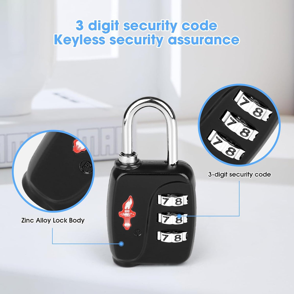 TSA Locks 4-Pack - Ultra Lightweight Travel & Gym Combo Locks (54g Each!), TSA Approved Secure Luggage Locks for Suitcases, School Backpacks, Lockers - 3-Digit Code, 2.36in Compact Design