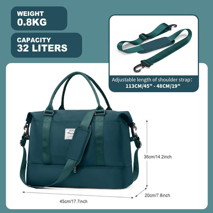 Travel Duffel Bag, Sports Tote Gym Bag, Shoulder Weekender Overnight Bag for Women