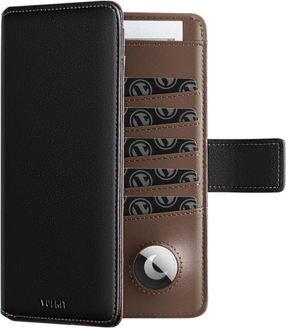 VULKIT Passport Holder with Airtag Holder RFID Blocking Passport Wallet Travel Leather Passport for Women(Black Brown)