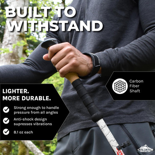 Cascade Mountain Tech Trekking Poles - Carbon Fiber Walking or Hiking Sticks with Quick Adjustable Locks