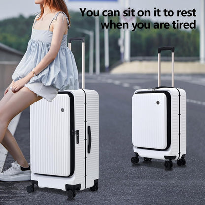 2 pieces 20/29 Aluminum Frame Carry On and Checked Luggage Set with Side Opening, Lightweight Hardshell ABS+PC Trunk Suitcase with TSA Lock, 360° Universal Wheels & Adjustable Handle, White