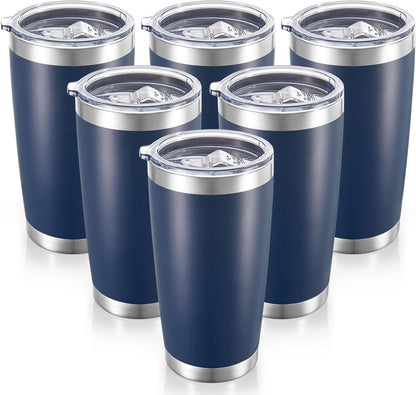 20 oz Tumblers Bulk Stainless Steel Tumbler with Lid Double Wall Vacuum Insulated Coffee Mug 20oz Powder Coated Cup for Hot and Cold Drinks, Navy, 6 pack
