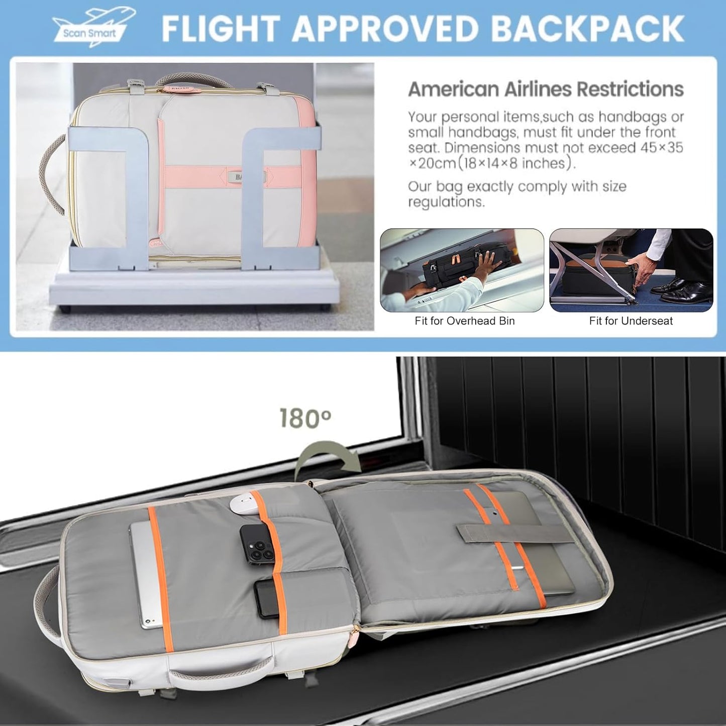 42L Travel Laptop Backpack, Expandable Carry-on Luggage, Anti-Theft Business Weekender Bag with USB Port, 3 Packing Cubes & Shoe Bag (Grey)