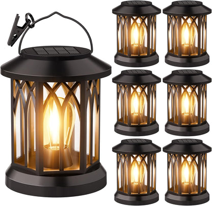 6 Pack Solar Lanterns Outdoor Waterproof - Hanging Lanterns Decorative Outdoor Patio Decor with Clip Solar Lantern for Outside - Outdoor Lanterns for Patio Garden Waterproof Gifts for Women Mom Family