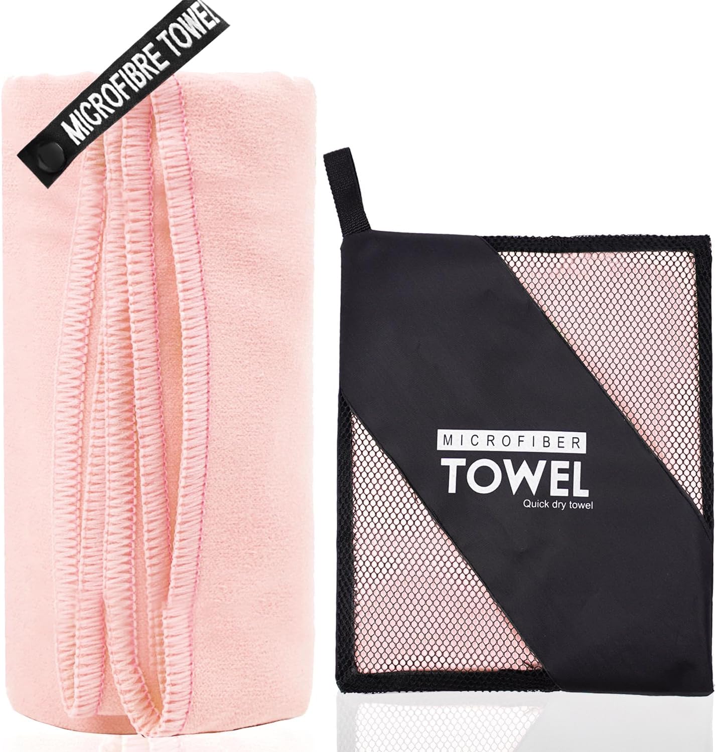Microfiber Travel Towel, Soft Lightweight Quick Dry Towel, Super Absorbent Compact Travel & Sports & Beach Towels for Camping, Backpack, Gym, Swimming, Yoga, Hiking (L:24"×48" -Light Pink)