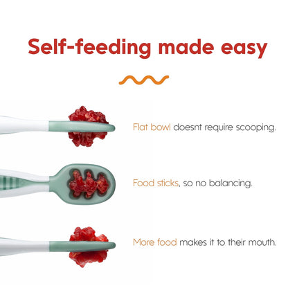 NumNum Baby Spoons Set, Baby Essentials Pre-Spoon GOOtensils for 6+ Months, First Stage Self-Feeding Spoons for Baby Led Weaning (BLW), Silicone Toddler Utensils, BPA-Free, 2 Pack Red/Yellow