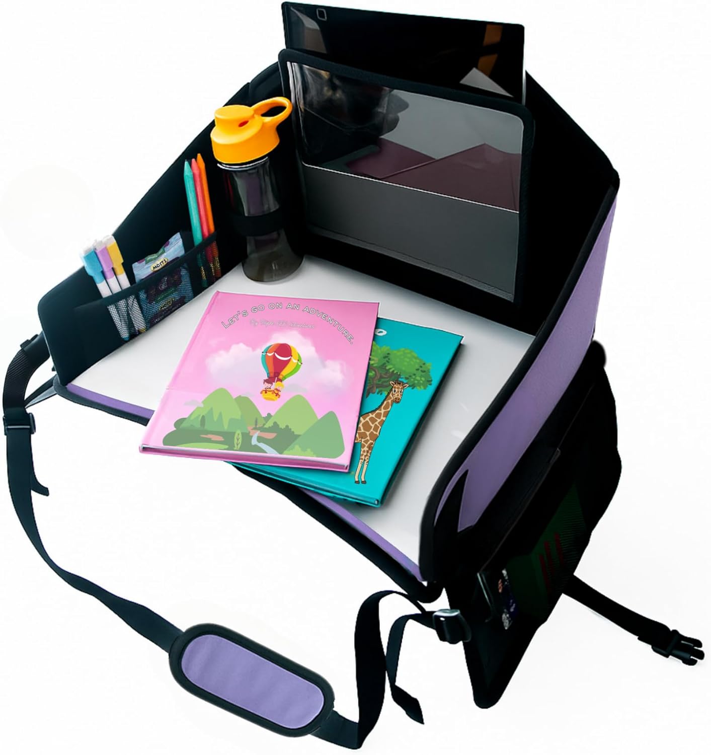 Kids Travel Tray for Car Seat- Purple- The Essential Travel Lap Desk with Removable Tablet Holder, Built-In Storage, and Stabilized Panels, Must Have Car Tray for Kids on Road Trips