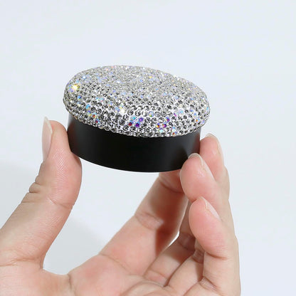 Small Pill Case 3 Compartments, Metal Round Portable Pill Box, Waterproof Travel Pill Organizer, Pocket Purse Medicine Vitamin Holder EDC Container (Black with Rhinestone)