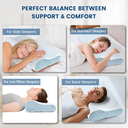 Memory Foam Bed Pillow for Sleeping, Ergonomic Cervical Contour Neck Support Orthopedic Pillow for Side Back Stomach Sleeper, Neck and Shoulder Pain