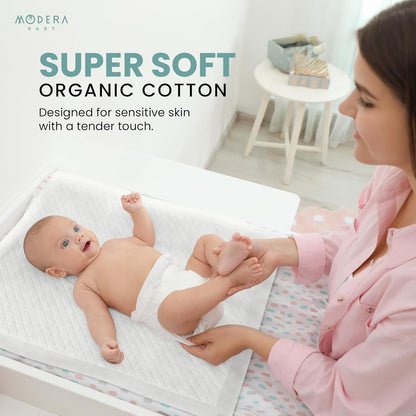 Organic Cotton Disposable Changing Pad Liners | Large 18x24 Hypoallergenic Ultra Absorbent & Waterproof Super Soft, Quilted Underpads for Baby Diaper Table & Travel, Leak Proof & Mess Free [50-Pack]