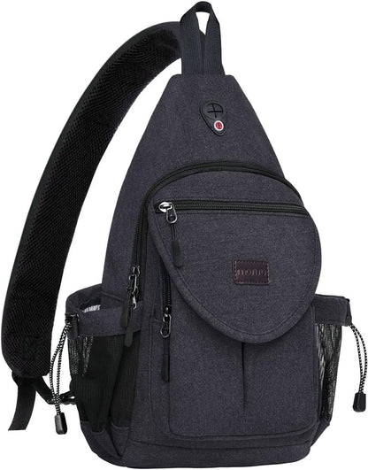 MOSISO Sling Backpack,Canvas Crossbody Hiking Daypack Bag with Anti-theft Pocket, Space Gray