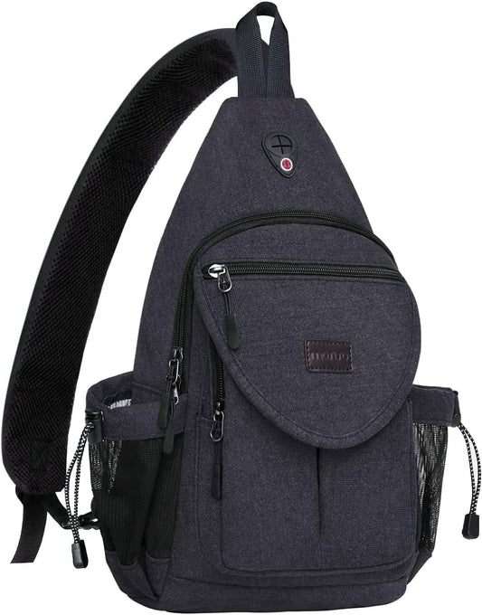 MOSISO Sling Backpack,Canvas Crossbody Hiking Daypack Bag with Anti-theft Pocket, Space Gray