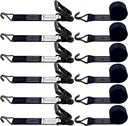 6 Pack 2 inch Ratchet Straps Heavy Duty J Hook 2 in x 15ft with Strong Ratcheting, Cargo Load Tie Down Strap 2200lbs Working Load for Trucks Black