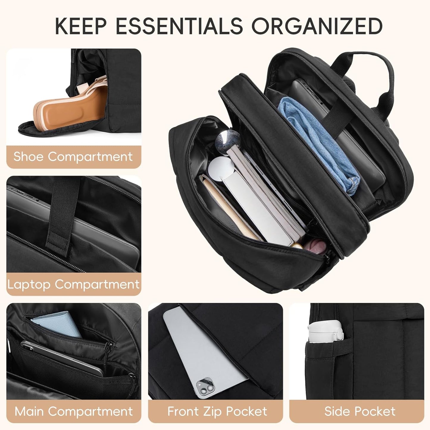 CLUCI Lightweight Travel Backpack Carry on Flight Approved, Puffy Gym Backpack with Shoe Compartment, Personal Item Travel Bag, 15.6 inch Laptop Backpack for Weekender Business