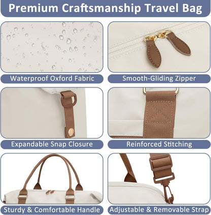 Travel Duffle Bag for Women, Weekender Bags, Hospital Bag for Labor Delivery, Lightweight Tote Duffel Overnight Bag with Luggage Sleeve, Airplane Travel Bags with Toiletry Bag,X-Large,Beige