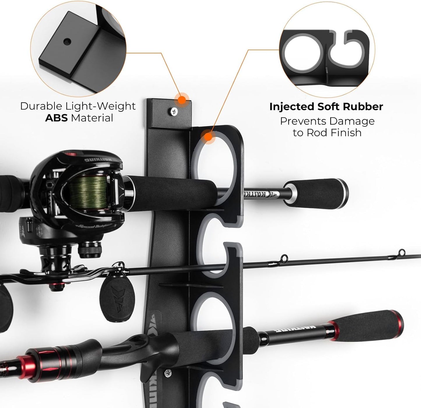 KastKing SafeGuard Fishing Rod Holder for Garage, Wall or Ceiling Mounted Fishing Rod Rack Storage Organizer, Fishing Pole Holder Holds 6 Rods or Combos in Less Than 18 Inches