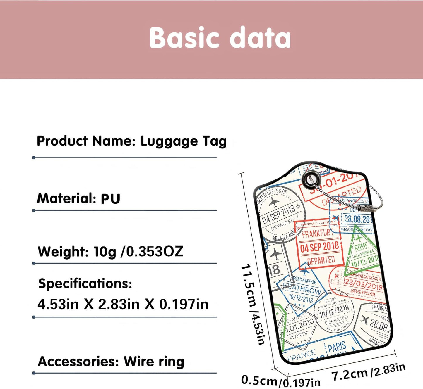 Luggage Tags for Suitcases, 2-Pack PU Leather for Cruise & Travel, Baggage ID Tags with Privacy Cover & Address Card, Durable Metal Ring, Kids Adults Travel Accessories, Global Stamps