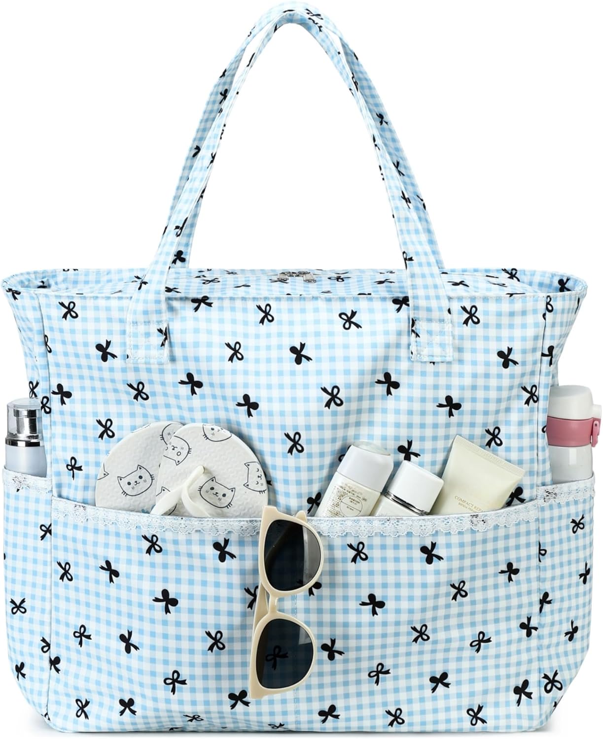 LEDAOU Large Beach Tote Bag Women Waterproof Sandproof Zipper Beach Tote Bag for Pool Gym Grocery Travel with Wet Pocket