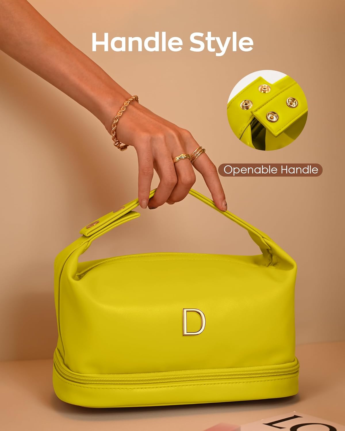 Makeup Bag For Teens 16-18, Personalized Makeup Bag with Handle, Initial Double Layer Cosmetic Bag with Makeup Brush Organizer, Cute Cosmetic Pouch for Women, Gifts for Friends Female Mom