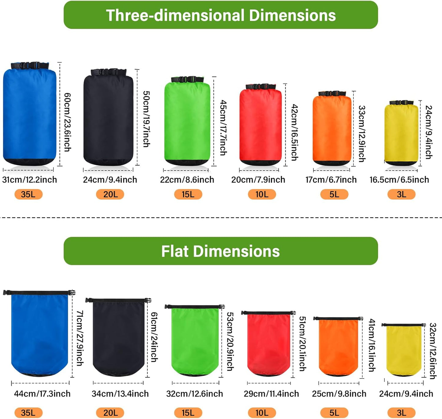 6 Pcs Waterproof Dry Bag Sack Lightweight Outdoor Dry Bags 35 L, 20 L, 15 L, 10 L, 5 L, 3 L Waterproof Boat Bag for Kayaking, Backpacking, Hiking, Camping Rafting(Bright Color)