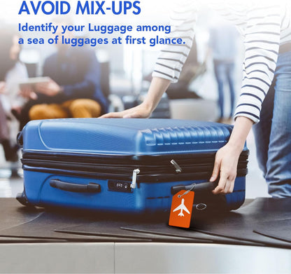 8pack Luggage Tags for Suitcases with Name ID Card， Quickly Spot Luggage Identifier Tags, Flexible Silicone Name Tags for Backpacks, Suitcases, Travel Bags, Baggage, Cruise (Orange)