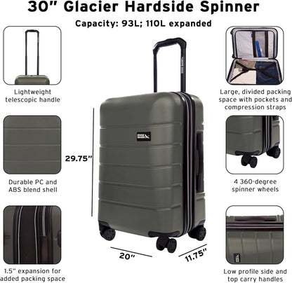 Eddie Bauer Glacier Carry-On 22" and Checked 30" Luggage | Hardside | Spinner Wheels | Expandable | Lightweight | Travel Essentials - Sprig Green