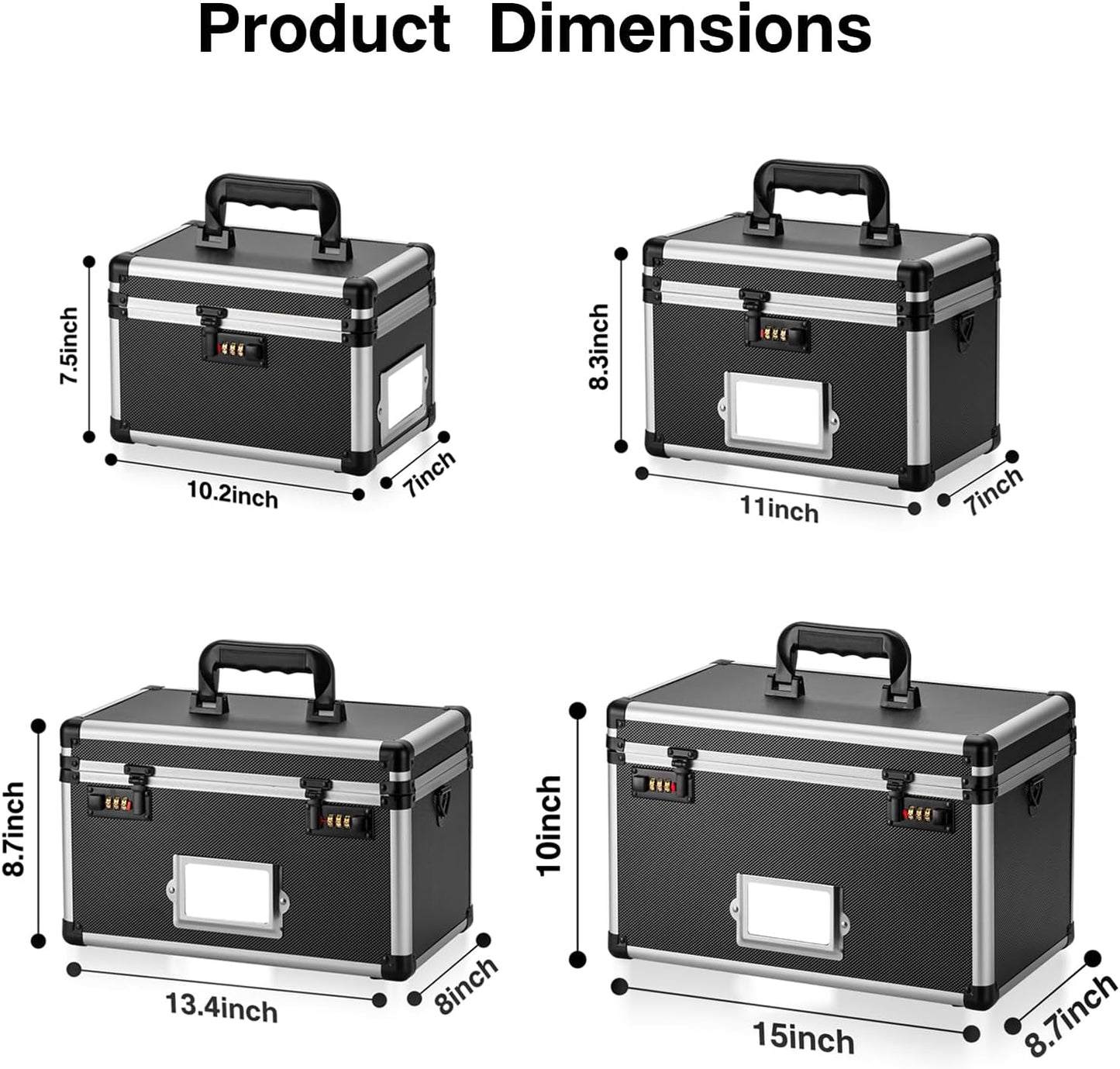 13.4 x 8 x 8.7 Inch Lockable Storage Box with Combination Lock, Portable Safe for Documents, Medicine, Cash & Valuables, Medicine Lock Box with Label Slot for Home, Office & Travel - Black
