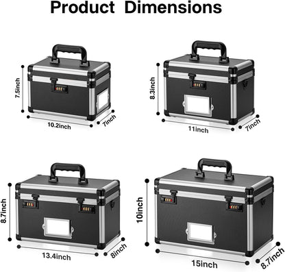 13.4 x 8 x 8.7 Inch Lockable Storage Box with Combination Lock, Portable Safe for Documents, Medicine, Cash & Valuables, Medicine Lock Box with Label Slot for Home, Office & Travel - Black