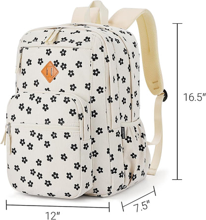 ZORFIN 26L Backpack for College, and Travel: Corduroy Bookbag - Floral