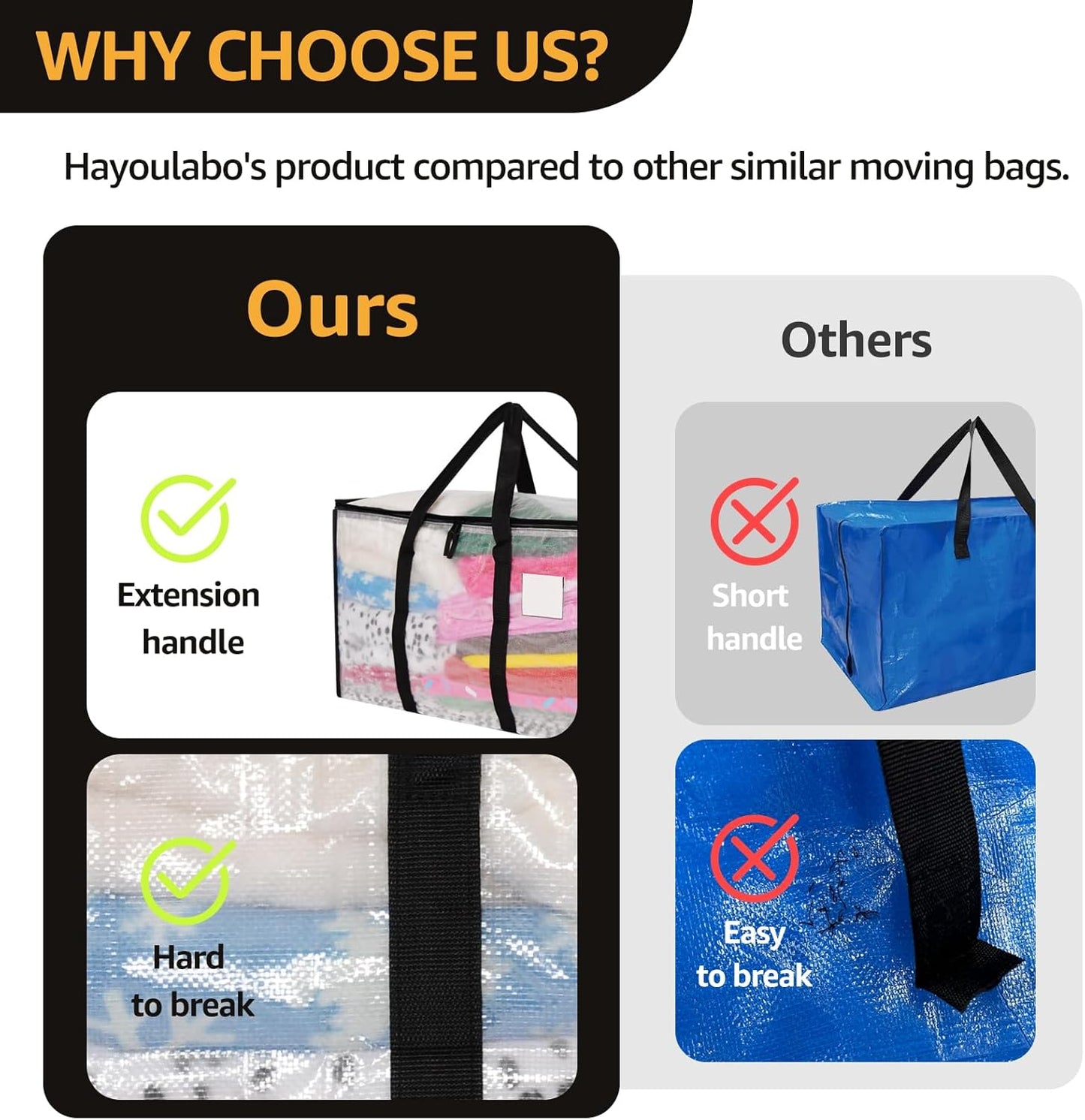 Moving Bags Heavy Duty Extra Large, Alternative for Moving Boxes & Moving Supplies,Clear Storage Bins with Lids, Plastic Packing Tote, Storage Bags for Clothes with Handles & Zippers(Clear, 10 Pack)
