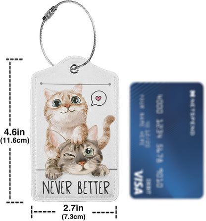 Cats in Love 2-Pack Luggage Tags for Suitcases,Leather Baggage Tag with Loop, Tags Private Name ID Labels for Women Girl Men Boys Travel Baggage Suitcase