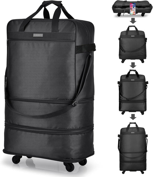 Hanke Suitcases with Wheels Expandable Foldable Luggage Bag Suitcase Collapsible Rolling Travel Bag Duffel Bag for Men Women Lightweight Suitcases without Telescoping Handle, Black