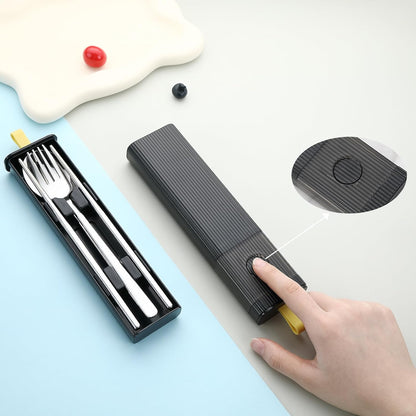 DEVICO Travel Utensils with Case, 18/8 Stainless Steel Reusable Silverware Set for Lunch Box, Portable Cutlery Set, Fork and Spoon Set for Camping, Lunch, Picnic, Workplace, School (Black)