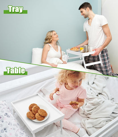 Bed Tray Table with Folding Legs,Bamboo Breakfast in Bed for TV Table,Tray,Eating,Snack Tray,Laptop Computer (White, Large)