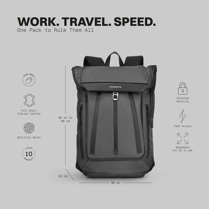 The Frenchie Co. - Work/Travel Speed Backpack - Expandable 23 to 30 liters - Anti-theft magnetic closure - Ballistic nylon with padded laptop compartment and minimalist professional design