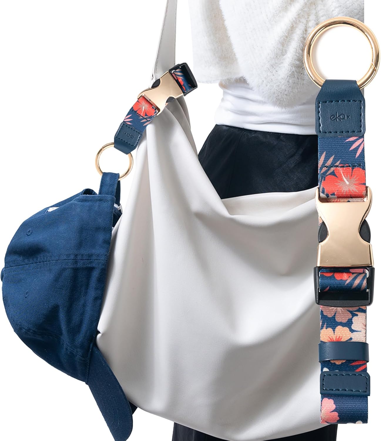 Travel Carry Strap with Ring Hooks, Buckle, Add-a-Bag Luggage Strap, Adjustable Bag Holder, Travel Clip for Carry-on Bags