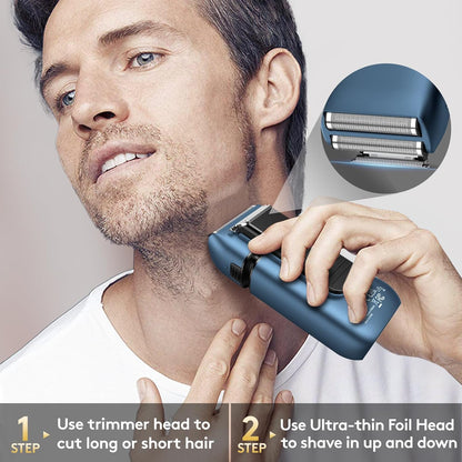 Brightup Foil Shaver Electric Razor & Shavers for Men with Trimmer[150 Min Runtime], IPX6 Waterproof Double Floating Blades for Shaving Face, Cordless/Type C Rechargeable/Travel Lock/LED Display