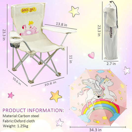 Kids Beach Folding Camping Chair - Kids Camping Chair with Outdoor Umbrella - Lightweight and Sturdy - for Beach Outdoor Camping Picnic (Pink)