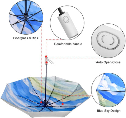 Cuby UV Sun Umbrella Compact Folding Travel Umbrella Auto Open and Close for Windproof, Rainproof & 99.9% UV Protection Parasol with Silver Anti-UV Coating